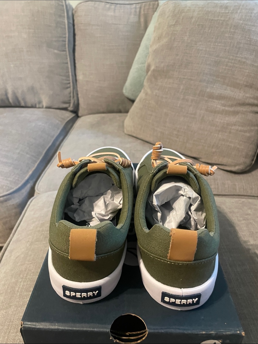 Sperry Olive Canvas Low-Top Sneakers with Tan Accents - Picture 4 of 5
